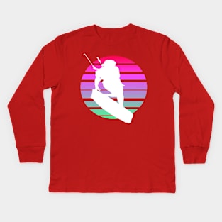 Kitesurfing Female Rider Silhouette Retro Sunset Kids Long Sleeve T-Shirt